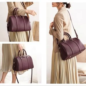 Leather Boston Bag Burgundy